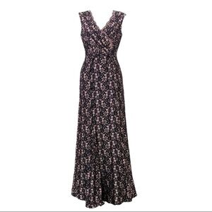 Tahari Black full length sleeveless black blush lace‎ dress size 8 metallic